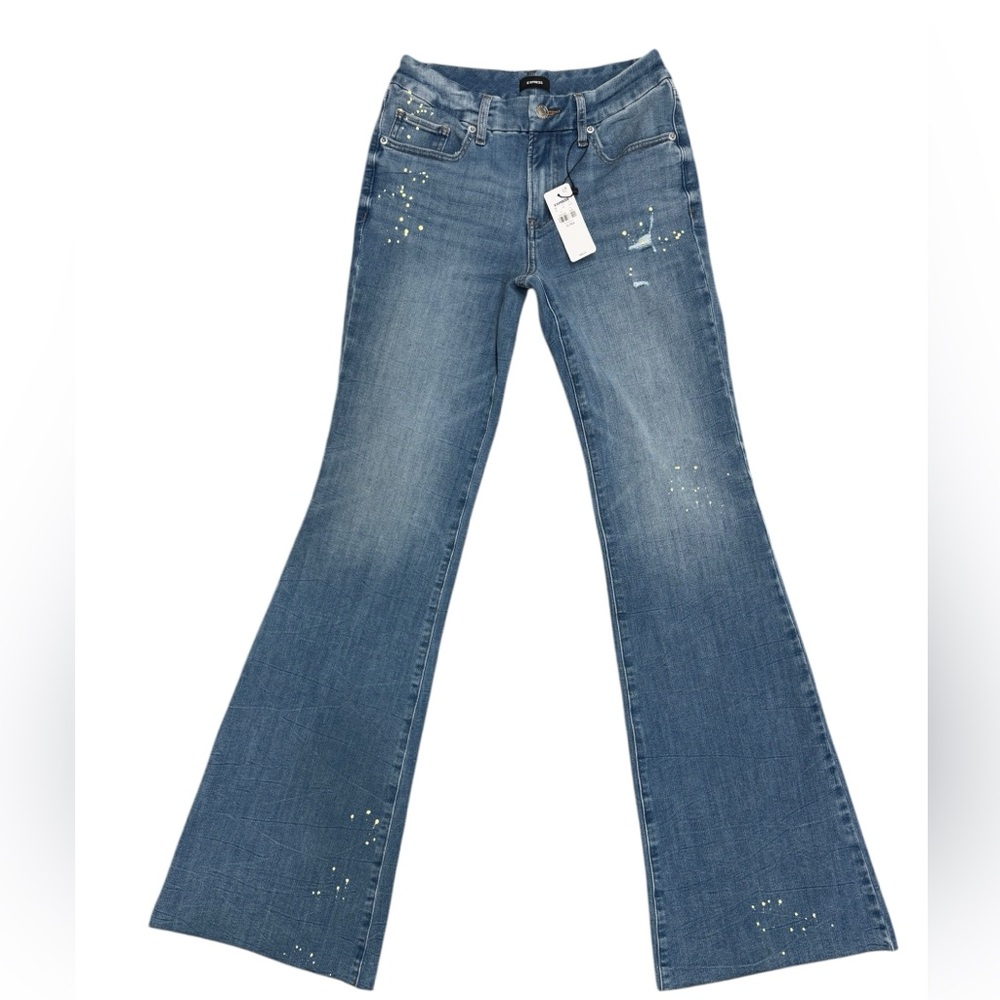 Express 70’s Flare mid rise flexx hyper stretch jeans. New! Small long 0,2,4